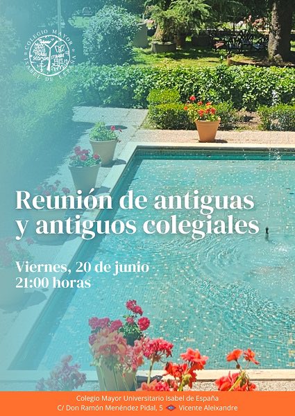 El próximo viernes, 20 de junio, a las 21:00 h, tendrá lugar la reunión de antiguas y antiguos colegiales en nuestro Mayor.
Será una buena ocasión para reencontrarnos y compartir recuerdos.

¡Os esperamos con mucha ilusión!

#antiguoscolegiales #CmuIsabeldeEspaña
