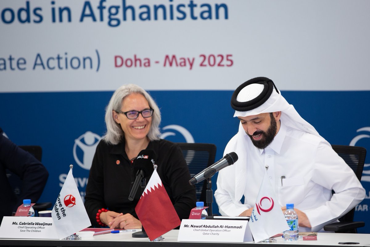 save_children's tweet photo. At a time when Afghan children face conflict, climate shocks &amp; displacement, strong partnerships matter.

This week in Doha, we co-hosted "Building Resilient Childhoods in Afghanistan" with @qcharity to explore innovative solutions.

Together we're making safer futures possible♥️ https://t.co/HNOGfv0oPY