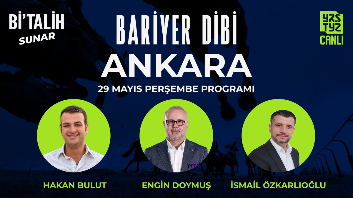 🎬 <a href="/geldibitalih/">Bitalih</a>'in sunduğu #BariyerDibi her gün deneyimli moderatörleri ve uzman yorumcularıyla #Yarıştayız kanalında!

🗣 Bu akşam 22.00'de <a href="/bakrkoylu73edu1/">Engin DOYMUŞ-Radyo Tv Spikeri..</a> moderatörlüğünde <a href="/Hakanbulut0163/">HAKAN BULUT</a> ve <a href="/yesiloba01/">Ismail OzK</a> "29 Mayıs Perşembe" günü koşulacak Ankara yarışını CANLI yayında