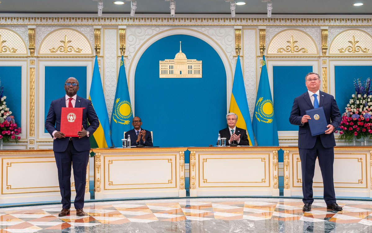 Presidency | Rwanda (@urugwirovillage) on Twitter photo President Kagame and President <a href="/TokayevKZ/">Qasym-Jomart Toqayev</a> witnessed the signing of key agreements between Rwanda and the Republic of Kazakhstan, strengthening cooperation in:
- Diplomatic and Political consultations
- ICT
- Education
- Agriculture
- Finance
- Mining President Kagame and President <a href="/TokayevKZ/">Qasym-Jomart Toqayev</a> witnessed the signing of key agreements between Rwanda and the Republic of Kazakhstan, strengthening cooperation in:
- Diplomatic and Political consultations
- ICT
- Education
- Agriculture
- Finance
- Mining