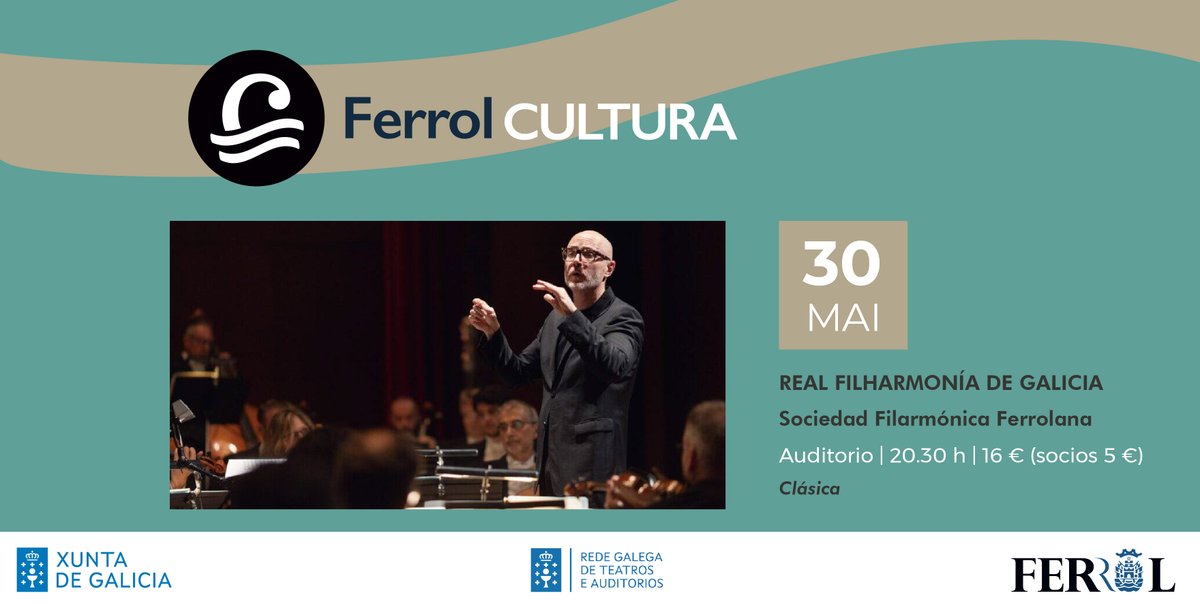 Concello de Ferrol (@ferroloficial) on Twitter photo 🔵 🄵🄴🅁🅁🄾🄻 🄲🅄🄻🅃🅄🅁🄰
🎵 Concerto da Real Filharmonía de Galicia este venres no Auditorio, con B. Brönnimann á batuta e a mezzosoprano Marie-Claude Chappuis no apartado vocal. Organiza a Sociedad Filarmónica Ferrolana. Entradas xa á venta. <a href="/rfgalicia/">Real Filharmonía de Galicia</a> <a href="/filarmonicafer/">Filarmónica Ferrolana</a> 🔵 🄵🄴🅁🅁🄾🄻 🄲🅄🄻🅃🅄🅁🄰
🎵 Concerto da Real Filharmonía de Galicia este venres no Auditorio, con B. Brönnimann á batuta e a mezzosoprano Marie-Claude Chappuis no apartado vocal. Organiza a Sociedad Filarmónica Ferrolana. Entradas xa á venta. <a href="/rfgalicia/">Real Filharmonía de Galicia</a> <a href="/filarmonicafer/">Filarmónica Ferrolana</a>