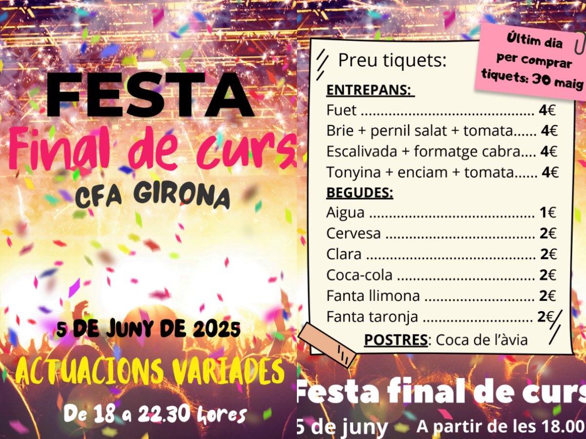 No us perdeu la nostra festa de fi de curs! <a href="/CfaGirona/">CFA Girona</a>⁩