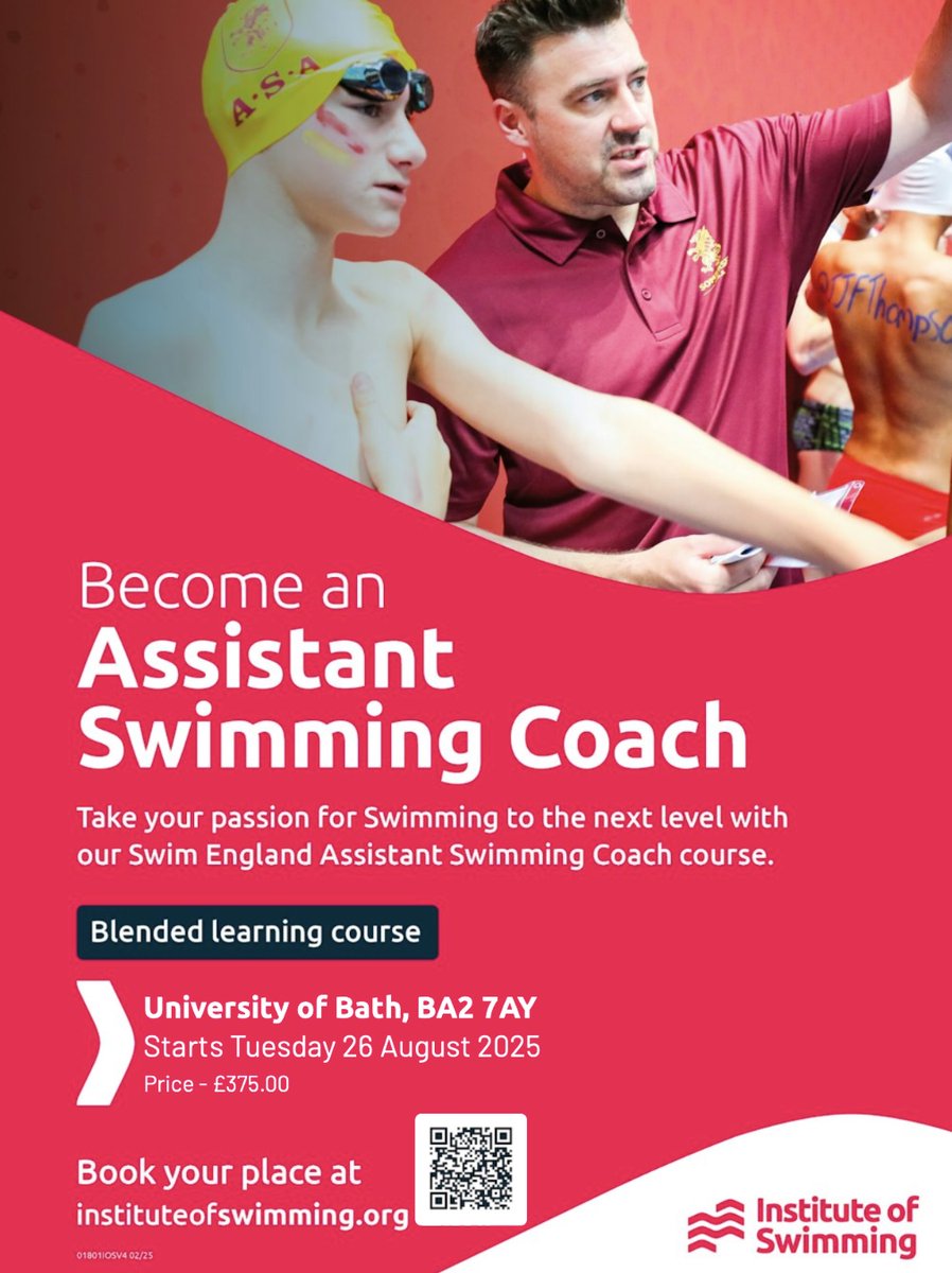 📣 Assistant Coaching Opportunity in Bath!

Start your coaching journey with the Swim England Assistant Coach – Blended Course

🗓 Starts 26 Aug 2025 | Age 16+ | No experience needed
💻 Online + face-to-face

Only 3️⃣ places left!

🔗bit.ly/3SoOpLx

#BlueAndGoldArmy🔷🔶