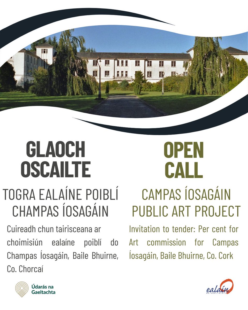 REMINDER 📣 Open Call: Per Cent for Arts Commission for Campas Íosagáin, Baile Bhuirne, Co. Cork

🗓️ Deadline for Stage 1 applications is 5pm Thursday 12 June 2025 

💶  Budget: €68,000 (incl. VAT)

Learn more &amp; apply at ealain.ie