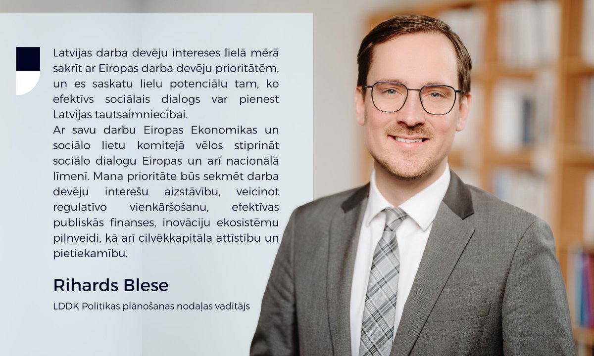 🇪🇺 Turpmāk Eiropas Ekonomikas un sociālo lietu komitejas Darba devēju grupā Latviju pārstāvēs LDDK Politikas plānošanas nodaļas vadītājs Rihards Blese. Tas apstiprināts vakar notikušajā <a href="/Brivibas36/">Valdības māja</a> sēdē. 
🎉 Lepojamies!