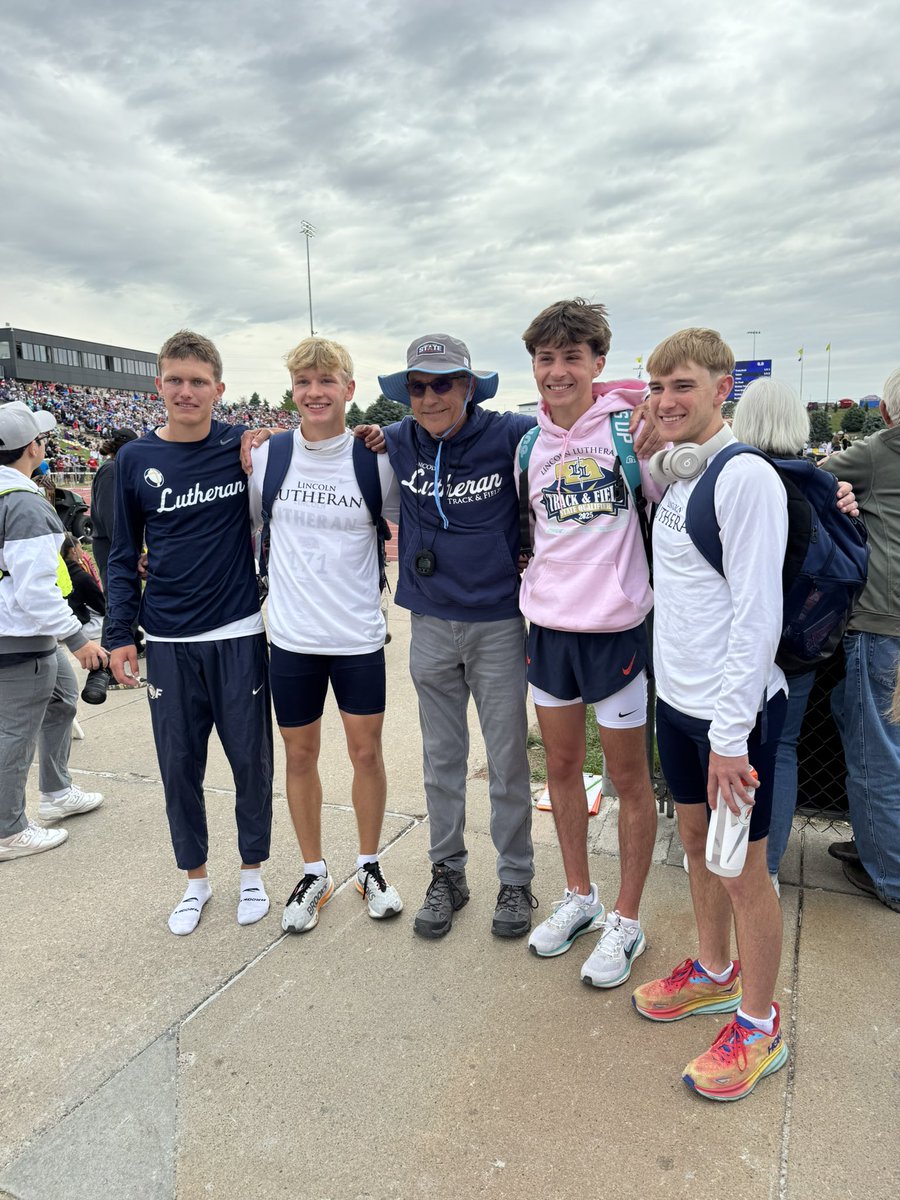 Lincoln Lutheran’s 4x800 Relay team breaks a 24 year old State and Meet Record, 7:58.75! Gold Medal Champions!
