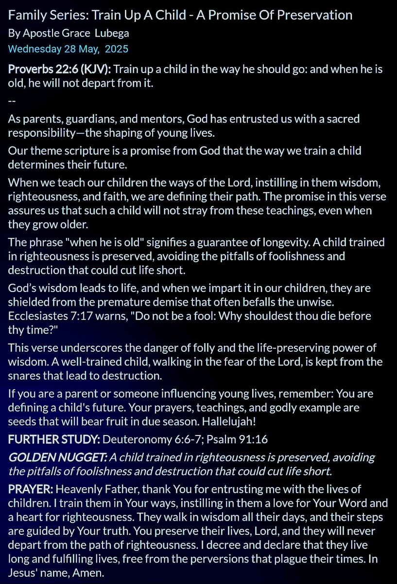 "FAMILY SERIES: TRAIN UP A CHILD - A PROMISE OF PRESERVATION"

#PhanerooDevotion
#MyGreatPrice2025