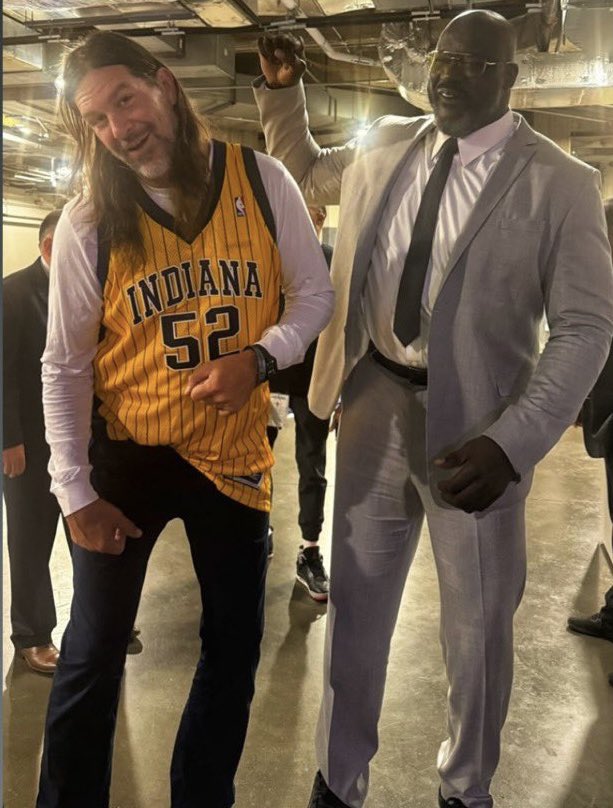 PacersStatsMuse's tweet photo. Don’t think he got recognition and put up on the big screen but he’s been at the home games this week and deserves some love. One of the best undrafted NBA players of all-time: Pacers All-Star and Purdue Legend Brad Miller. https://t.co/WT4eV0k4jK