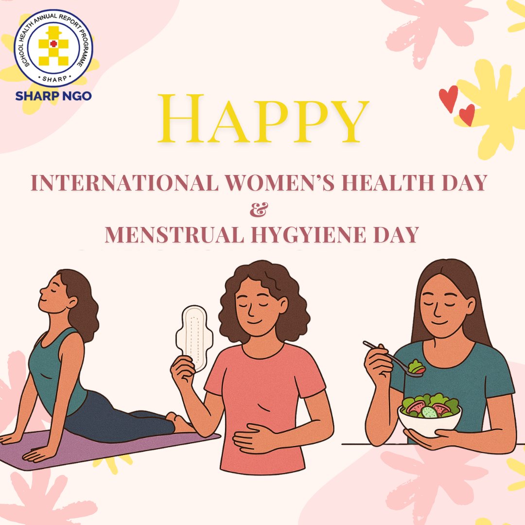On #WomensHealthDay &amp; #MenstrualHygieneDay, we celebrate strength, self-care &amp; dignity. 🧘‍♀️🥗🩸
Let’s break period stigma &amp; make health a right, not a privilege.
#SHARPNGO #PeriodPositive #EmpowerHer #HealthForAll
