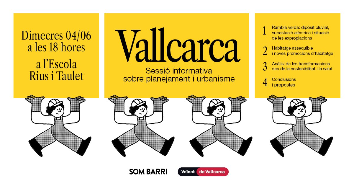 🏘 Dimecres 4 de juny a les 18.00 h Som Barri organitza una sessió informativa oberta al veïnat! 
💬 Parlarem sobre planejament urbanístic, habitatge assequible i la transformació del barri. Vine a dir la teva!
📌 A l'Escola Rius i Taulet (Pl. Lesseps 19). No us ho perdeu!
