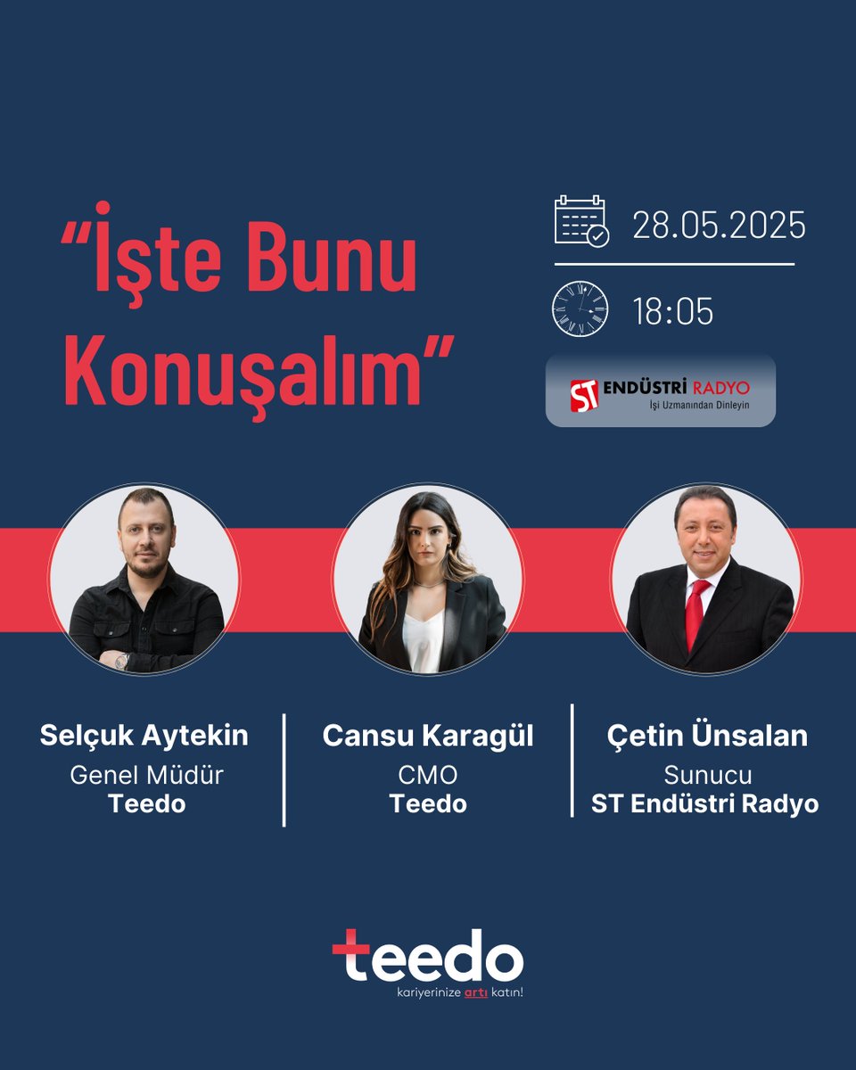 🎙📢 Genel Müdürümüz Selçuk Aytekin ve CMO'muz Cansu Karagül bu akşam, Çetin Ünsalan'ın sunduğu "İşte Bunu Konuşalım" programına konuk oluyor.

🗓 28 Mayıs Çarşamba
🕙 Canlı Yayın: 18.05
📻 Endüstri Radyo / Frekans: 105.8

#Teedo #İşteBunuKonuşalım #Radyo #CanlıYayın