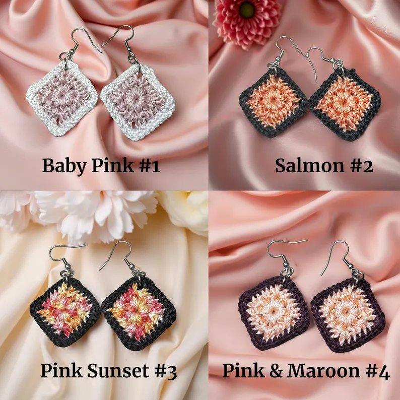 StitchCraft2021's tweet photo. Stand out with our delightful Granny Square Flower Earrings! These adorable dangle earrings come in a range of colors to suit your style. Take advantage of our special offer and enjoy 20% off all crochet jewelry and plushies this week. https://t.co/ll3TpCLcFG https://t.co/tP6bzxNCvG