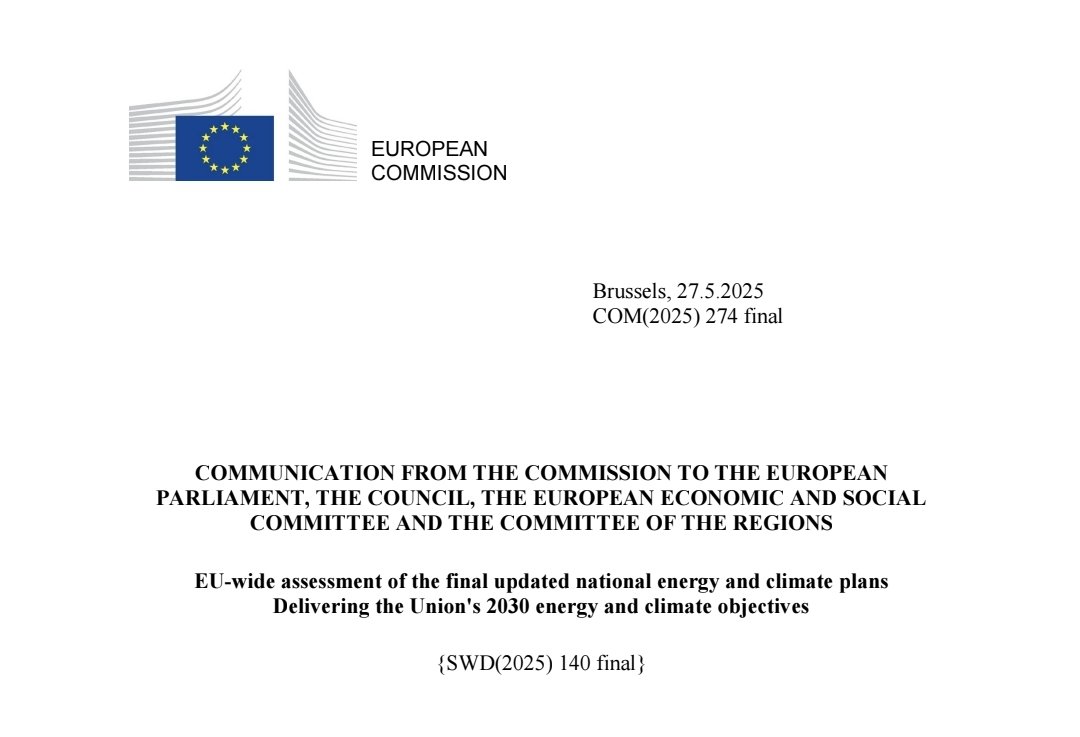 **Commission's NECPs assessment just released:
The EU is well on track to meet its 2030 targets of cutting net GHG emissions by 55% and raising the RES share to 42.5%. However, further efforts are needed to reduce energy consumption by 11.7%, it reads 
commission.europa.eu/publications/c…
🧵