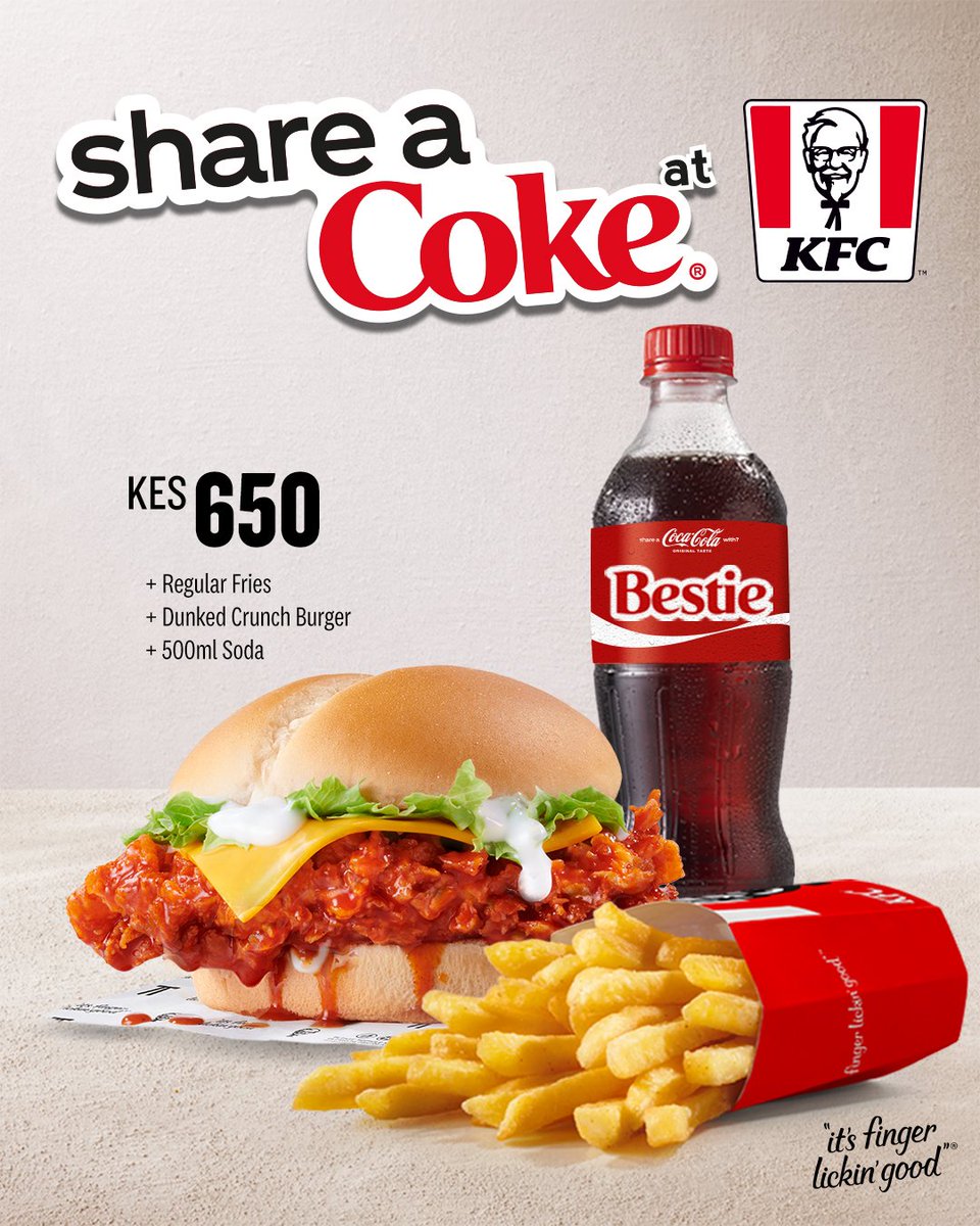 Crunchy, bold, sooo saucy, and straight-up craveable. The Dunked Crunch burger, fries, and a chilled Coke? It's the trio you didn't know you needed (but won't stop thinking about)! Who are you sharing your Coke with? Tag your ride-or-die.🥤🍔🍟

 #ShareACoke #KFC #MapleChipotle