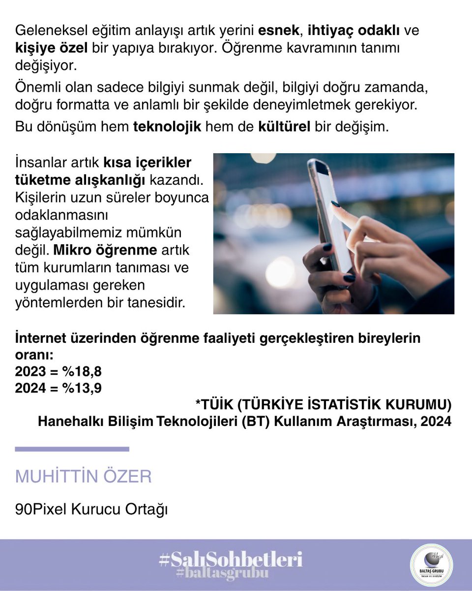 baltasgrubu's tweet photo. Baltaş Grubu #SalıSohbetleri kapsamında @muhittin Özer'i ağırladık. Oldukça öğretici ve merak uyandıran konuşmasında “Yeni Nesil Öğrenme Teknolojileri” konularıyla bizi bilgilendirdiği için kendisine çok teşekkür ederiz.

#YapayZeka #AI #Teknoloji #TÜİK #MikroÖğrenme #SosyalMedya https://t.co/1vBENNfgRG