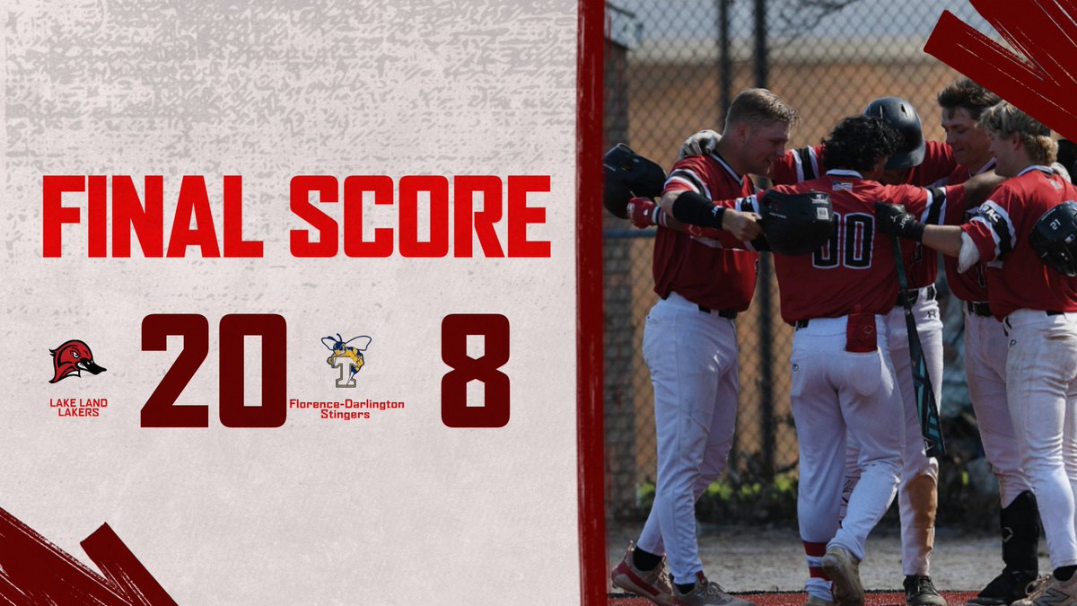 Lake Land Baseball (@llc_baseball) on Twitter photo Bats were HOT! as Lakers Slug past Florence-Darlington by a score of 20-8.
Gamers of the Day:
<a href="/KTarnoki/">Kiefer Tarnoki</a> 3-5 2R 💣2B 3 RBI
<a href="/KaidenMaurer__/">kaiden maurer</a> 3-5 3R 2B 1 RBI
<a href="/drewdupont2/">drewdupont2</a> 4-4 3R 2B 2💣5 RBI (Laker Single Season Doubles Leader
Shairf Colon 3-4 4 R 2B 2 💣 4 RBI
<a href="/EduardoLetamen1/">Eduardo Letamendi</a> 1-3 Bats were HOT! as Lakers Slug past Florence-Darlington by a score of 20-8.
Gamers of the Day:
<a href="/KTarnoki/">Kiefer Tarnoki</a> 3-5 2R 💣2B 3 RBI
<a href="/KaidenMaurer__/">kaiden maurer</a> 3-5 3R 2B 1 RBI
<a href="/drewdupont2/">drewdupont2</a> 4-4 3R 2B 2💣5 RBI (Laker Single Season Doubles Leader
Shairf Colon 3-4 4 R 2B 2 💣 4 RBI
<a href="/EduardoLetamen1/">Eduardo Letamendi</a> 1-3