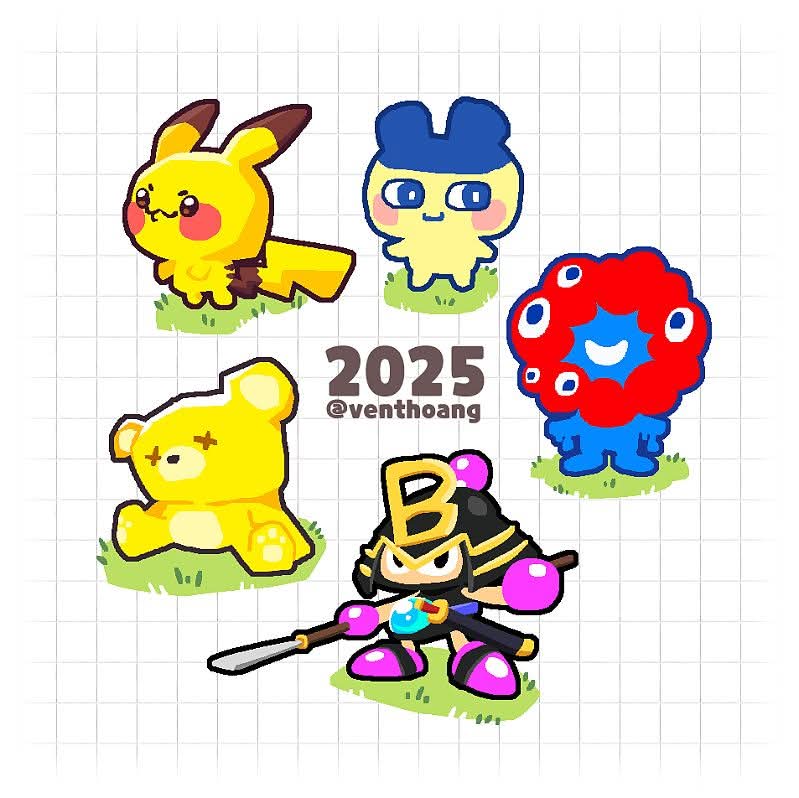 VentHoang's tweet photo. Random Characters 01
#Pikachu #ピカチュウ #Bomberman #ボンバーマン #MyakuMyaku #ミャクミャク #Bear #Mametchi #まめっち #CSP #ClipStudioPaint #NoAI #FanArt #Chibi #SD #SuperDeform https://t.co/NJbCTxfqMV