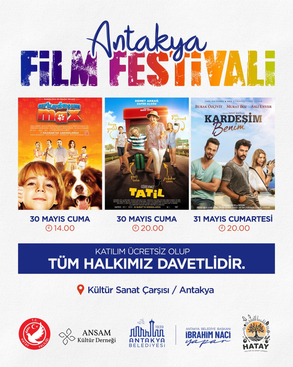 Antakya Film Festivali (@antakyafilmfest) on Twitter photo Antakya Belediyesi ve Ansam Kültür Derneği iş birliğiyle düzenlenen Antakya Film Festivali Yaz Sineması etkinliğine sizi davet etmekten büyük onur duyarız.
Katkılarından dolayı Teşekkür <a href="/AntakyaBld/">Antakya Belediyesi 🇹🇷</a> <a href="/ibrahimnyapar/">İbrahimnaciyapar</a> #hataykultursanat
<a href="/sekermurat/">Murat Şeker</a> <a href="/taffpics/">TAFF Pictures</a> #FocusFilm #sugarworkz Antakya Belediyesi ve Ansam Kültür Derneği iş birliğiyle düzenlenen Antakya Film Festivali Yaz Sineması etkinliğine sizi davet etmekten büyük onur duyarız.
Katkılarından dolayı Teşekkür <a href="/AntakyaBld/">Antakya Belediyesi 🇹🇷</a> <a href="/ibrahimnyapar/">İbrahimnaciyapar</a> #hataykultursanat
<a href="/sekermurat/">Murat Şeker</a> <a href="/taffpics/">TAFF Pictures</a> #FocusFilm #sugarworkz