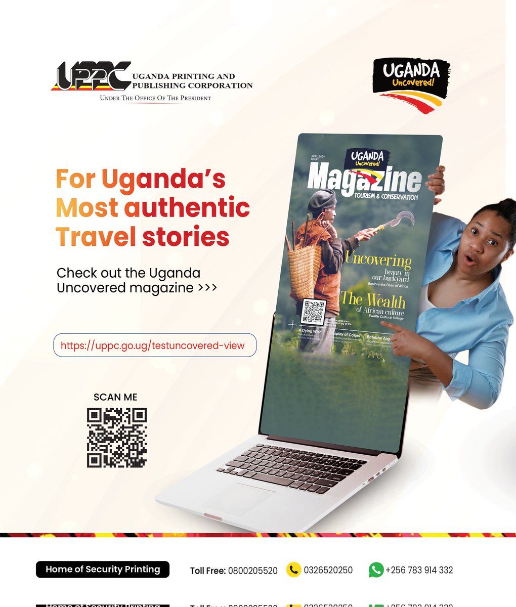Have you downloaded your copy of Uganda Uncovered Magazine yet?

Get it here: uppc.go.ug/ugandauncovered

<a href="/LillyAjarova/">LillyAjarova</a> <a href="/BBC_Travel/">BBC Travel</a> <a href="/UG_Airlines/">Uganda Airlines</a> <a href="/mugarra/">Hon.Bahinduka Mugarra Martin</a>
#UncoveredTravel