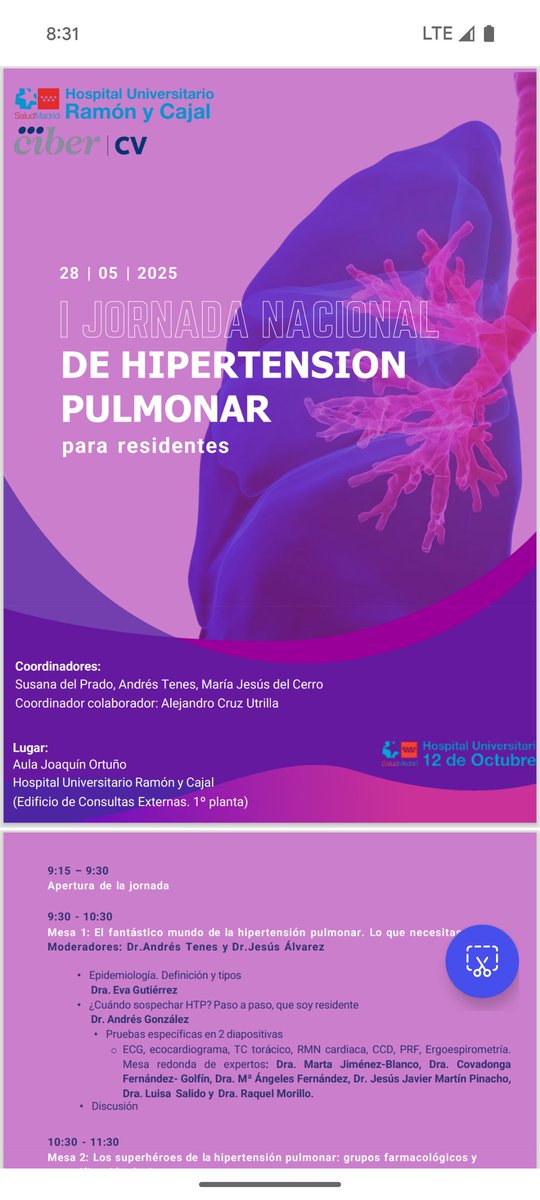 Arrancamos el curso de hipertensión pulmonar para residentes en el hospital Ramón y Cajal, invitados todos! <a href="/SusanDelPrado/">Susana</a>