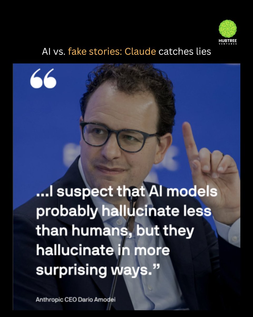 HubtreeVentures's tweet photo. Anthropic’s CEO says AI hallucinates less than humans. I tested fake Musk stories: Claude caught both, ChatGPT fell for them, Gemini learned fast. Who’s best at spotting lies? 🌟 
cc @itsalexvacca 
#AI #TechTrends https://t.co/vGO9gbLuN2
