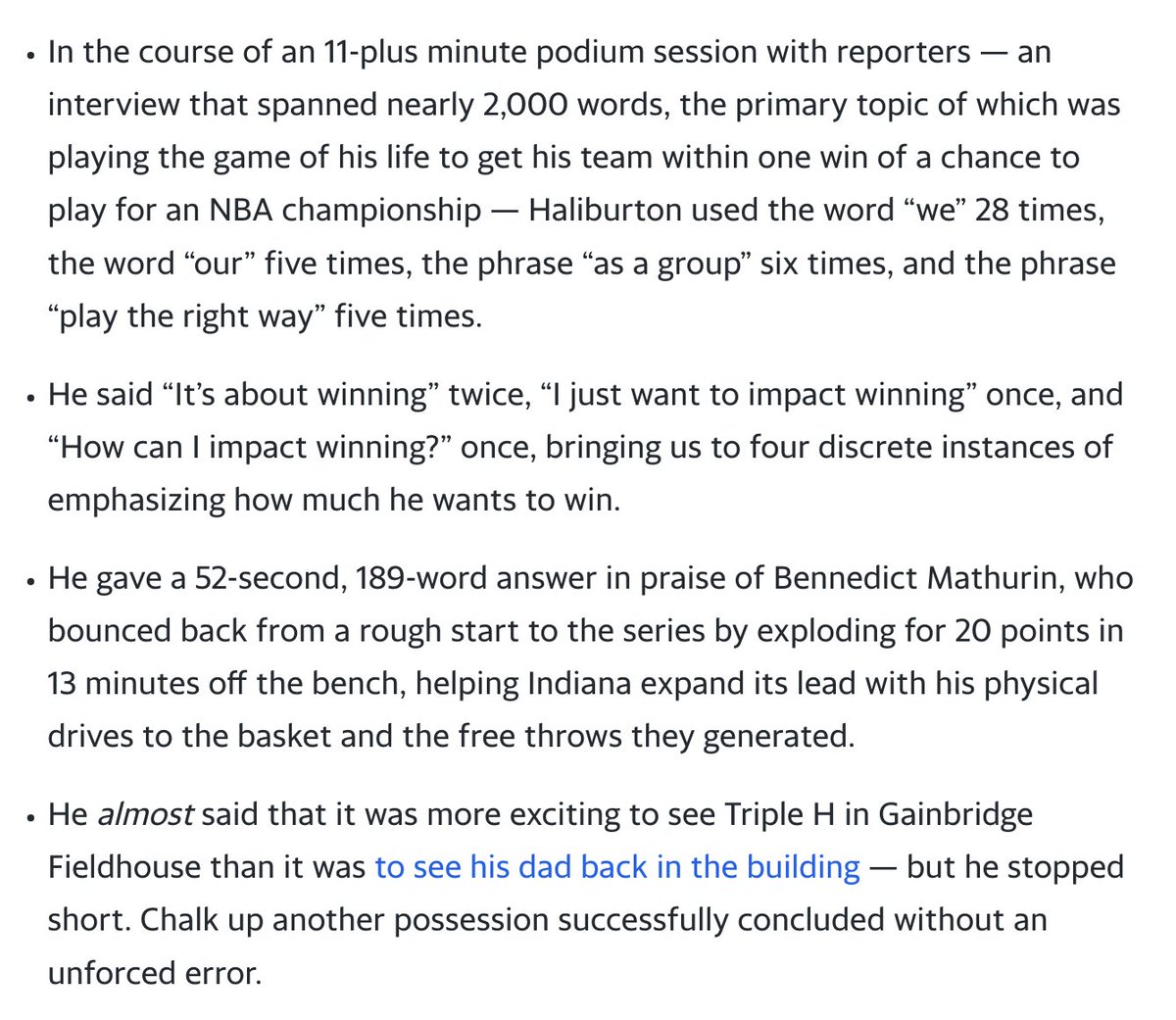 Rick Carlisle didn't want to talk about Tyrese Haliburton's stats and numbers, because that's not what this time of year is supposed to be about.

So I led tonight's story with some other numbers that Rick might be happier about. yhoo.it/4mvR1VX