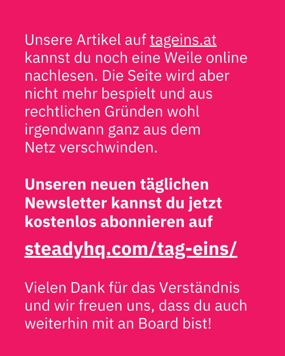 tag eins update: Wir leben immer noch!🎉

Dank des deutschen Mediums Krautreporter geht es bei tag eins voraussichtlich doch noch weiter. Allerdings in einer bisschen anderen Form. 

Weitere Infos dazu findest du auf steady.com/tag-eins/