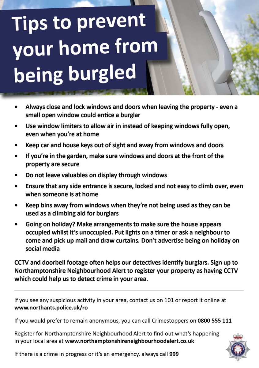 Did you know that 25% of burglaries in Northants happen because burglars get in through an unlocked door or window?