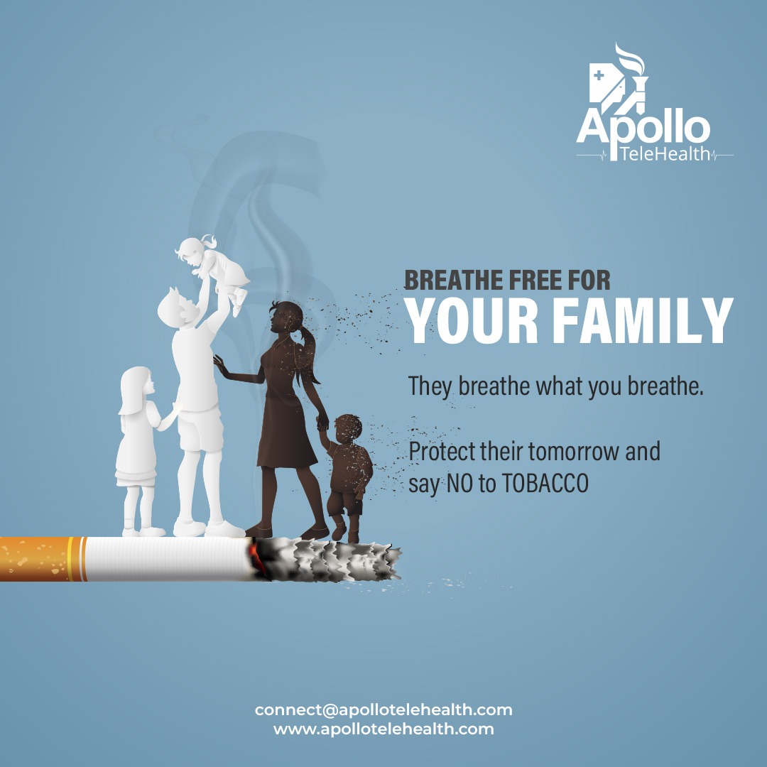 Each day, a new truth. A new reason to say NO to Tobacco.
They inhale what you exhale.
✅Choose health over habit, for you and your family.

#BreatheFree #NoTobaccoDay #ApolloTelehealth #SmokeFreeFuture #FamilyFirst #HealthyLiving #SayNoToTobacco #Telehealth