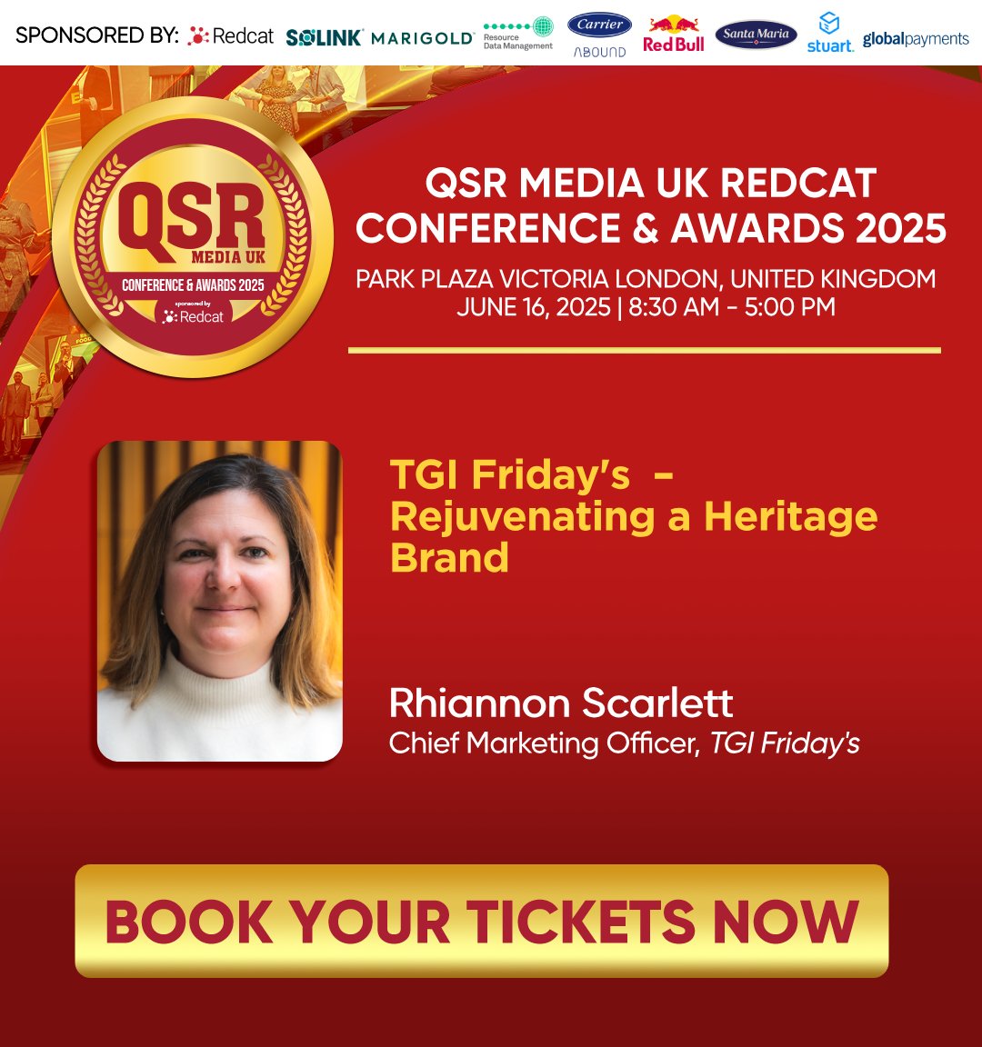 Don't miss the chance to see Rhiannon Scarlett, Chief Marketing Officer at TGI Friday's, as she takes the stage at QSR Media UK Redcat Conference &amp; Awards 2025 to discuss “TGI Friday's – Rejuvenating a Heritage Brand."

Book your tickets here: bit.ly/3EILmuD

#QSRMediaUK