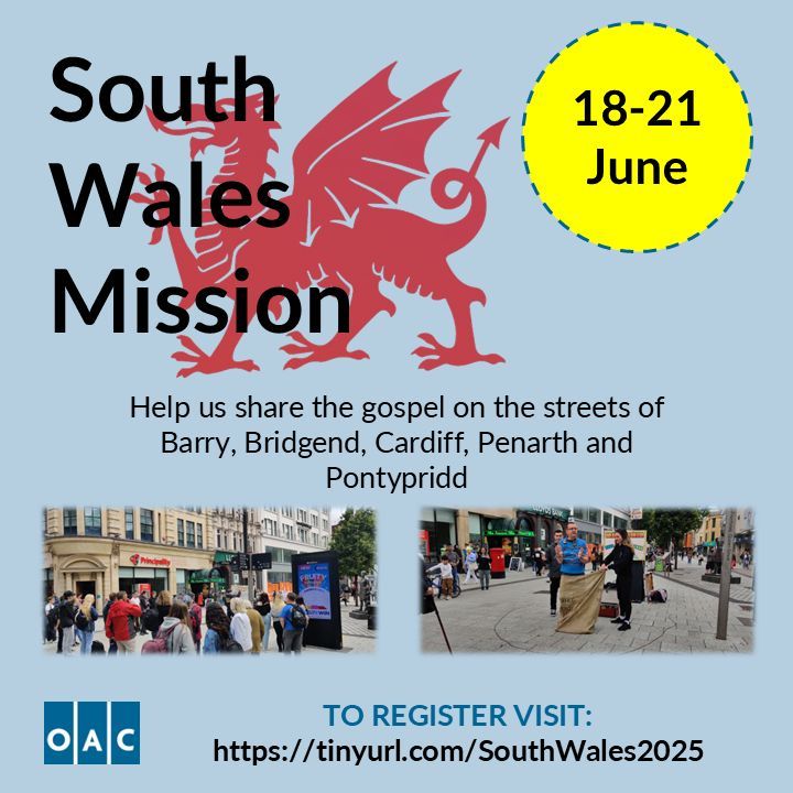 IN THREE WEEKS
Would you like to join a team of experienced Evangelists going out to share the gospel on the streets of South Wales?  Then why not sign up for our South Wales Mission.  More information can be found on our website - buff.ly/3JTMDho
