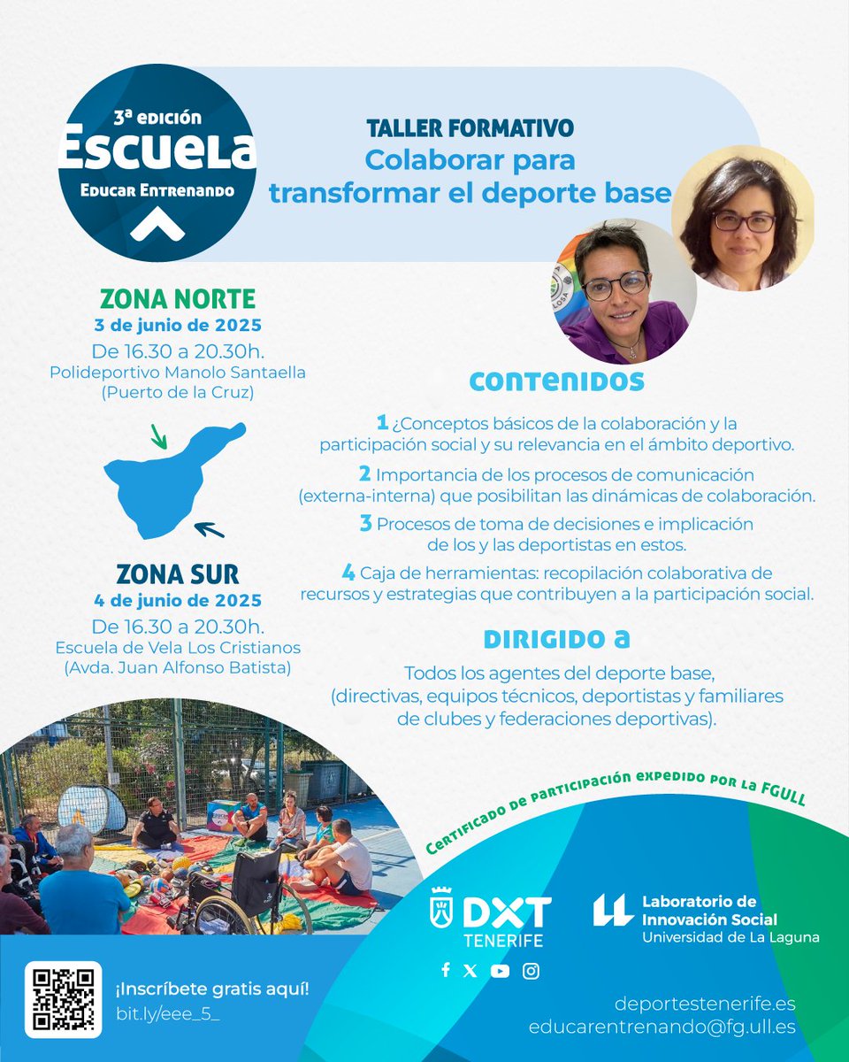‼ Atención, clubes, federaciones y entidades deportivas 📣 Ya pueden inscribirse en los talleres ‘Colaborar para transformar el deporte base’ en las zonas Norte y Sur #EscuelaEducarEntrenando

📝 Inscripción gratuita:  bit.ly/eee_5_

#ActivaTuVida #PersonasActivas