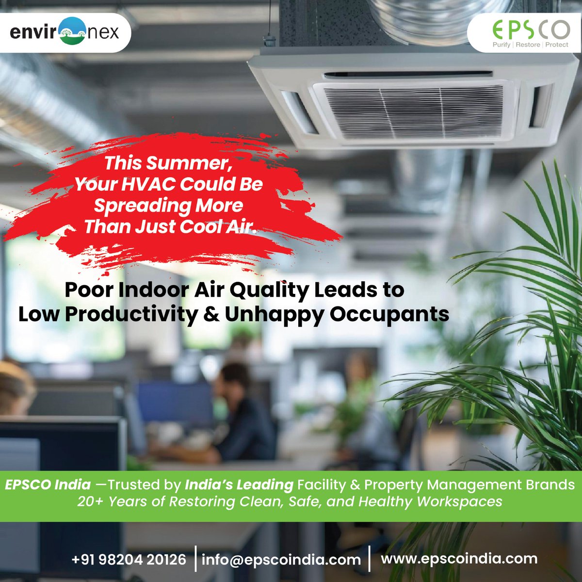 epscoindia's tweet photo. At EPSCO India, we go beyond the surface to clean what you can’t see — restoring indoor environments to the highest safety and hygiene standards.

From HVAC duct system cleaning to comprehensive IAQ testing, we help you breathe easier.

#EPSCOIndia #IndoorAirQuality #IAQExperts https://t.co/8bKxfzUVVI