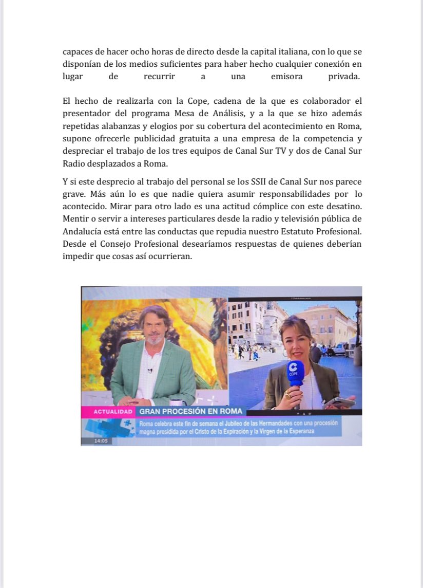 El Estatuto Profesional de la #RTVA establece que #CanalSur no deber estar al servicio de intereses privados o negocios particulares.
“Mesa de Análisis: sirviendo intereses privados desde un medio público”, último comunicado de este <a href="/ConsejoRTVA/">Consejo Profesional RTVA</a> 👇
#Andalucia #tv