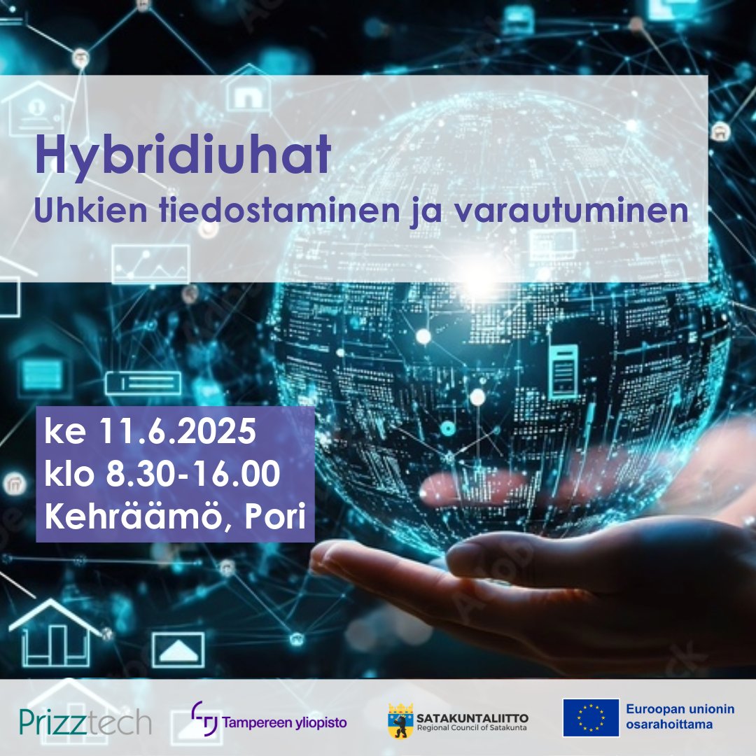 🎯 Miten yritykset voivat varautua nykypäivän hybridiuhkiin?
 Tule mukaan 11.6.2025 klo 8.30–16.00 Kehräämölle

📌 Ilmoittaudu mukaan nyt- prizz.fi/ajankohtaista/…