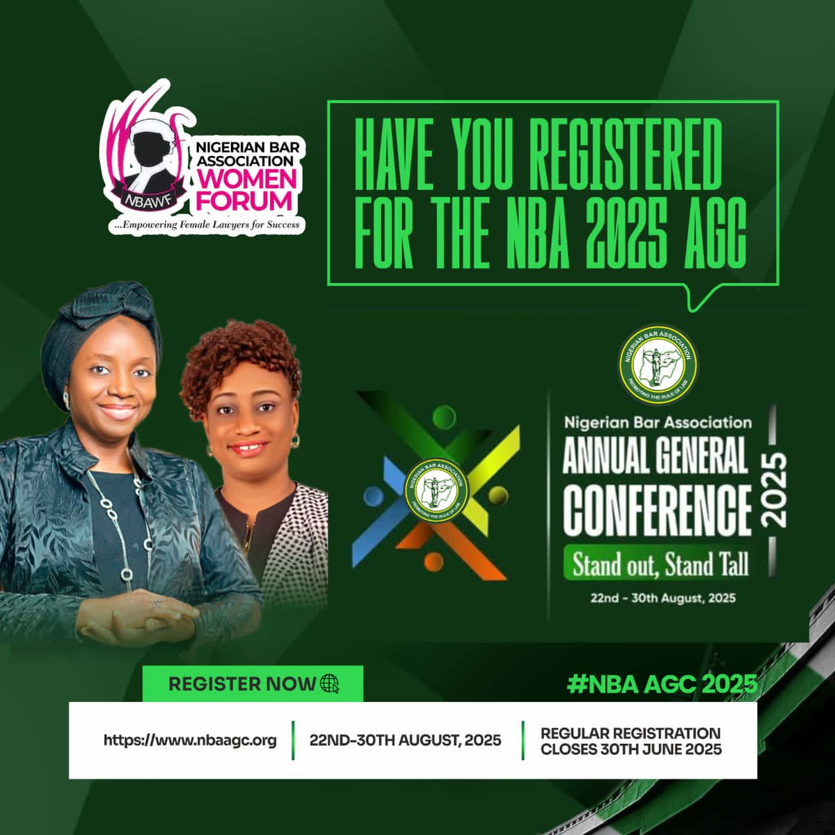 *Notice of NBA Women Forum Side Event/ Annual General Meeting*

As part of the activities lined up for the conference, please be informed that the NBA Women Forum (NBAWF) will be hosting a vibrant Side Event and it's Annual General Meeting.