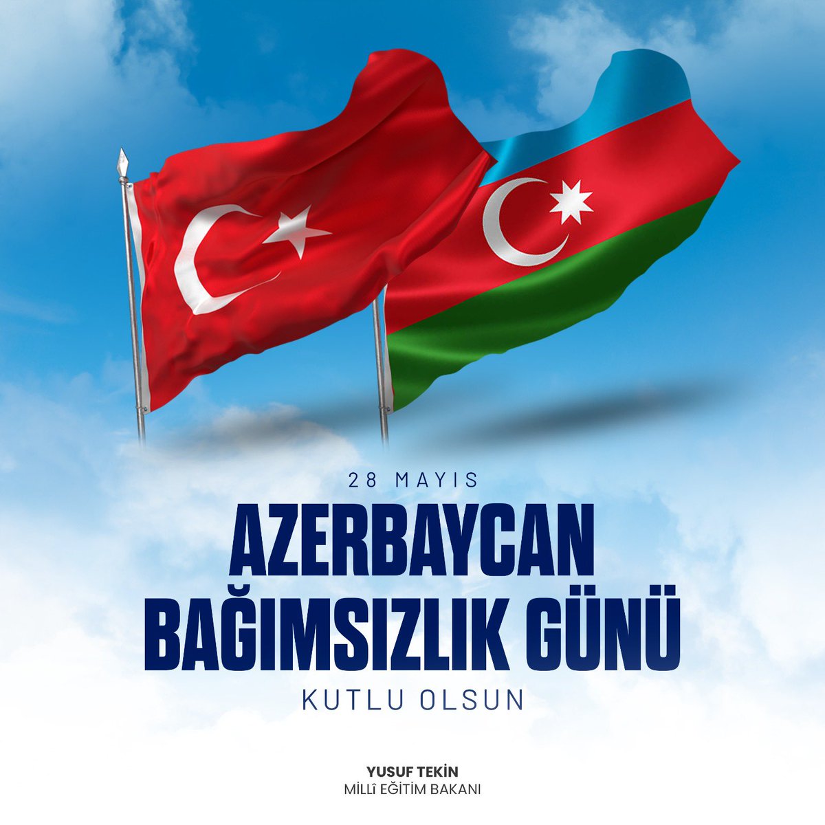 “Bir millet, iki devlet” anlayışıyla her alanda birlik ve beraberlik içinde olduğumuz Can Azerbaycan’ın Bağımsızlık Günü’nü tebrik ediyorum. 

Bu uğurda canlarını feda eden tüm şehitlerimizi rahmet, minnet ve saygıyla anıyorum. 🇹🇷 🇦🇿