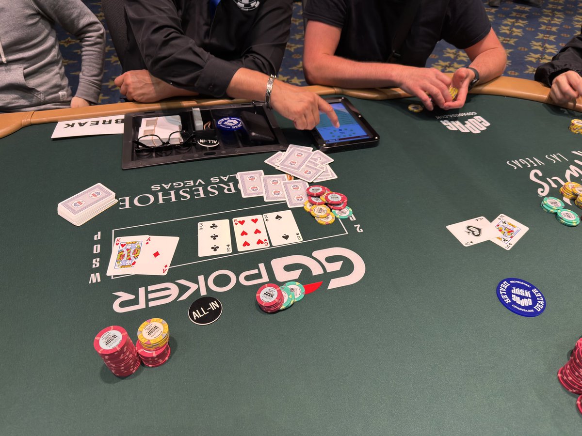 Jadmurdoch's tweet photo. Aaaand I’m out. The classic QQ v AK all in pre flop, A turn, K river, gg. Unfortunate to loose it in a flip but that’s how it goes. 12 hours of poker, a long day but loving it. Payout, sleep then all again tomorrow with  @redtoothpoker &amp; the #Vegas100
@WSOP #WSOP2025 #WSOPEvent1 https://t.co/syt2oz0sPu