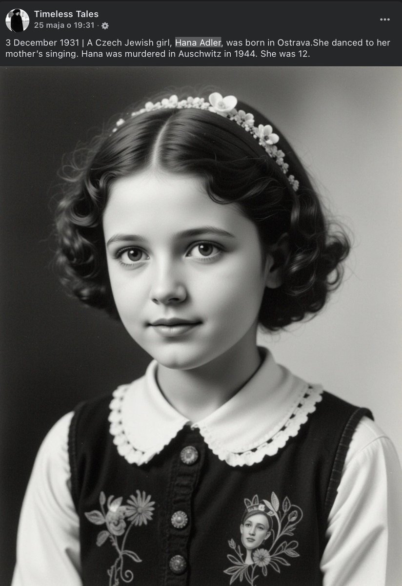 DISTURBING AI-GENERATED PHOTOS OF AUSCHWITZ VICTIMS (cont.)

We sent information to <a href="/Meta/">Meta</a> about both disturbing cases we recently discovered and wrote about on our Facebook page:

- posts that publish AI-generated images of Auschwitz victims (like at 90's History)
- posts that