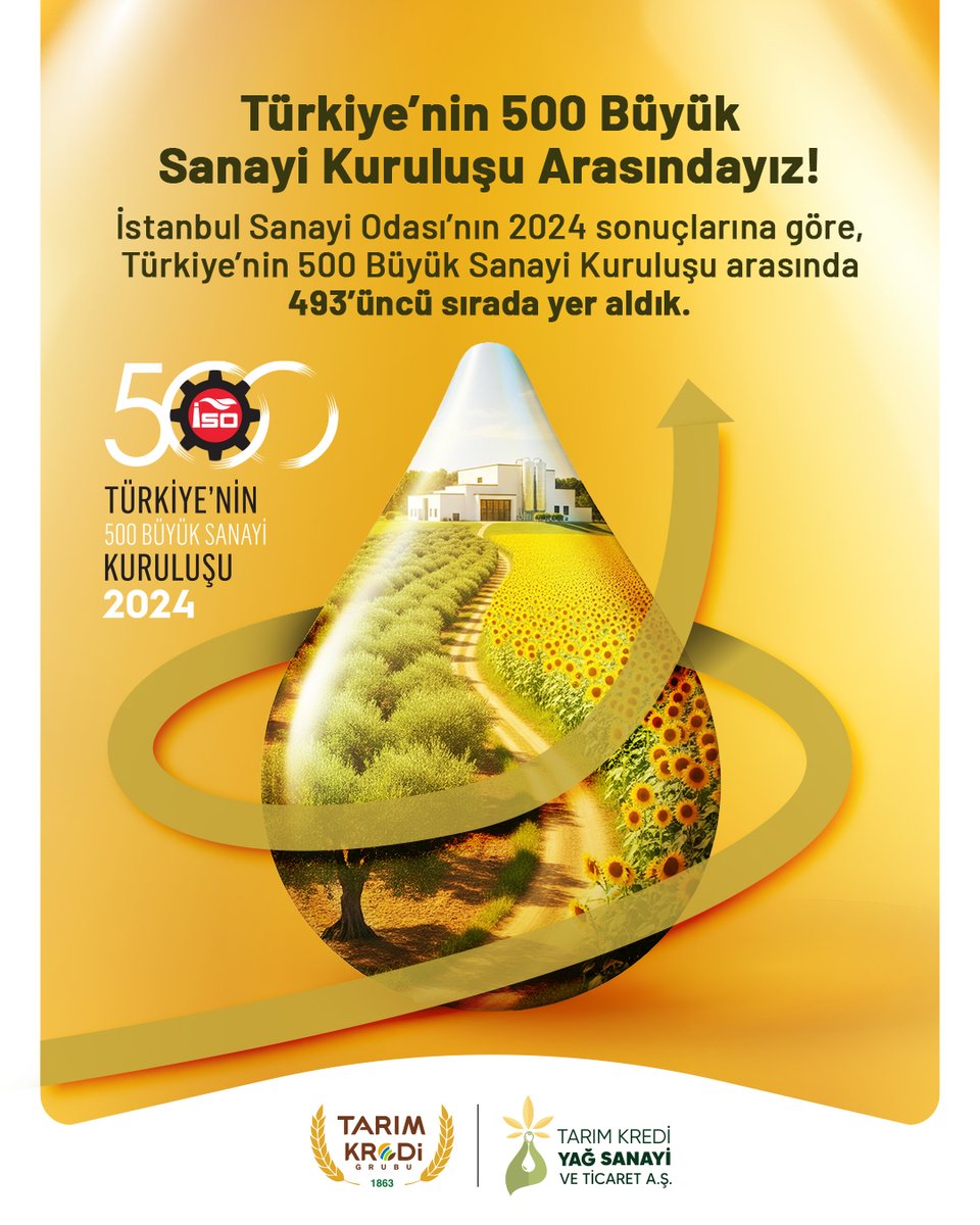 Tarım Kredi Yağ olarak Türkiye'nin en büyük 500 sanayi kuruluşu arasındayız.

-Üretim gücümüzle,
 
-Kalite anlayışımızla,
 
-Sürdürülebilirlik politikalarımızla ilerliyor,
 
Güvenle büyüyoruz!

#TarımKrediYağ #TarımKrediGrubu #İSO500