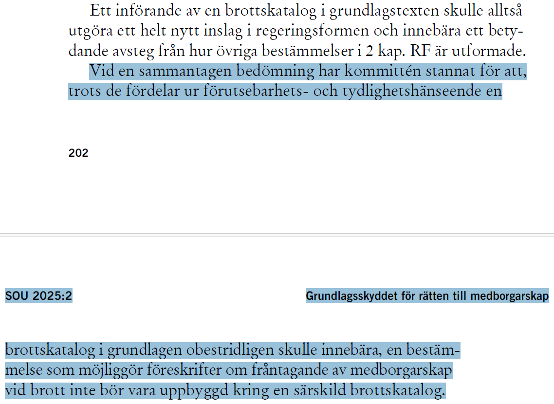 AsplingLudvig's tweet image. 👋@socialdemokrat
I Studio ett i måndags påstod Ida Karkiainen att ni hade ett förslag i grundlagskommittén om en katalog som skulle peka ut exakt vilka brott som ska leda till återtagande av medborgarskap. Här har ni er egen text. Ida kommer alltså med en rätt uppenbar lögn, ni…