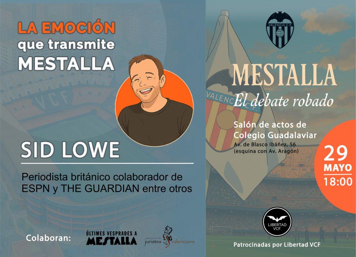¿Qué recuerdos te vienen a la mente cuando piensas en Mestalla? Seguro que se te acelera el ❤️ 

<a href="/sidlowe/">Sid Lowe</a> será uno de los 4 ponentes que nos acompaña mañana jueves de 18h a 20h (Colegio Guadalaviar, Valencia)

¿Gana partidos tener un estadio como Mestalla?¿Que hace único