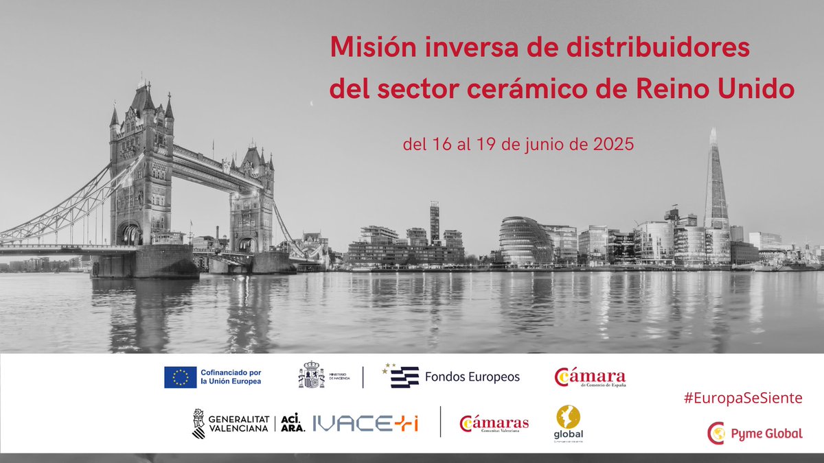 Internacional Cámara Castellón (@internac_camcs) on Twitter photo Misión inversa de distribuidores del sector cerámico de Reino Unido
📅Fechas: 16-19 junio 2025
📝Plazo inscripción: 4 de junio
👉Dirigido a: empresas fabricantes del sector cerámico
🆓 Participación gratuita
camaracastellon.com/es/mision_rein…
<a href="/FondosUE_Esp/">Fondos Europeos en España</a> #EuropaSeSiente Misión inversa de distribuidores del sector cerámico de Reino Unido
📅Fechas: 16-19 junio 2025
📝Plazo inscripción: 4 de junio
👉Dirigido a: empresas fabricantes del sector cerámico
🆓 Participación gratuita
camaracastellon.com/es/mision_rein…
<a href="/FondosUE_Esp/">Fondos Europeos en España</a> #EuropaSeSiente