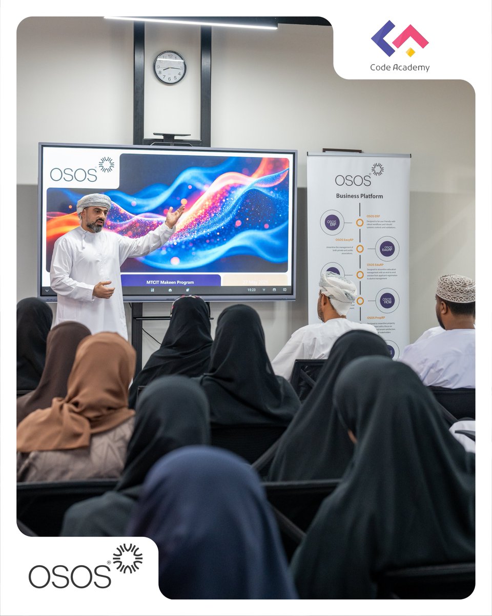 OSOS_tech's tweet image. 💡 We wrapped up #TalkBusiness with Eng. Abdullah Al-Kindi, CEO of OSOS, in a session hosted by Code Academy. He shared powerful insights on why enterprise software leadership is a necessity not a luxury. Thanks to all who joined!
#CodeAcademy #Makeen #DigitalTransformation