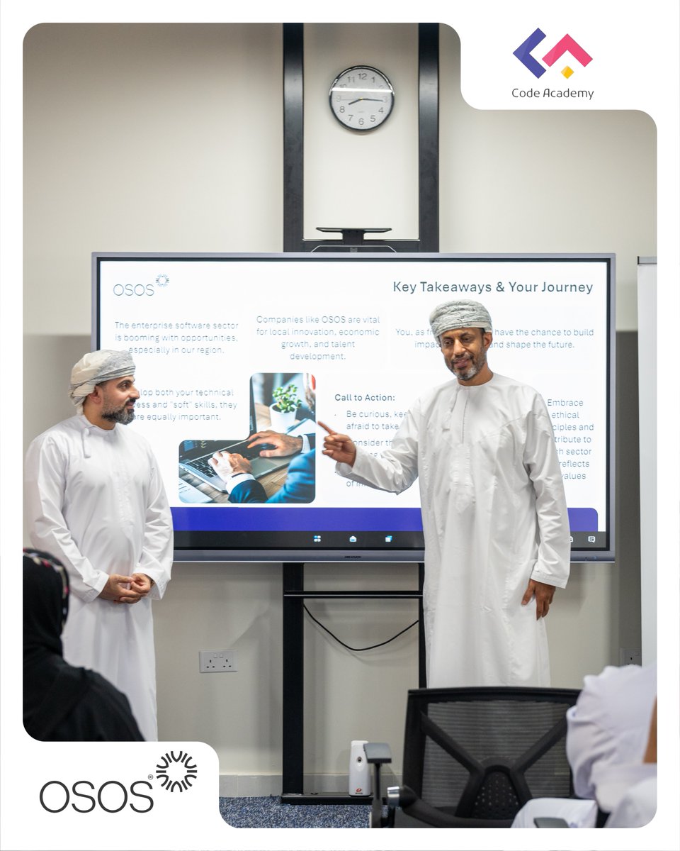 OSOS_tech's tweet image. 💡 We wrapped up #TalkBusiness with Eng. Abdullah Al-Kindi, CEO of OSOS, in a session hosted by Code Academy. He shared powerful insights on why enterprise software leadership is a necessity not a luxury. Thanks to all who joined!
#CodeAcademy #Makeen #DigitalTransformation