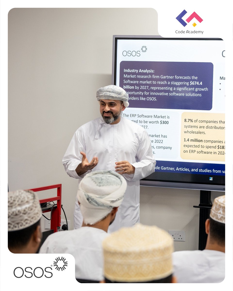OSOS_tech's tweet image. 💡 We wrapped up #TalkBusiness with Eng. Abdullah Al-Kindi, CEO of OSOS, in a session hosted by Code Academy. He shared powerful insights on why enterprise software leadership is a necessity not a luxury. Thanks to all who joined!
#CodeAcademy #Makeen #DigitalTransformation