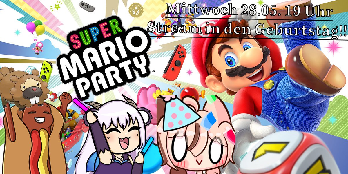 Heute Abend Streamen wir in meinen Geburtstag rein! Zusammen mit den lieben <a href="/Feuerneko/">Feuerneko</a> <a href="/NyasperoVT/">🍥NyasperoVT🍥</a> und <a href="/urlocalgirlali/">Aliyah</a> spielen wir ein paar Runden Super Mario Party und eventuell noch ein paar andere Games! 
Start ist heute um 19 Uhr! Wir sehen uns!
twitch.tv/maggititan