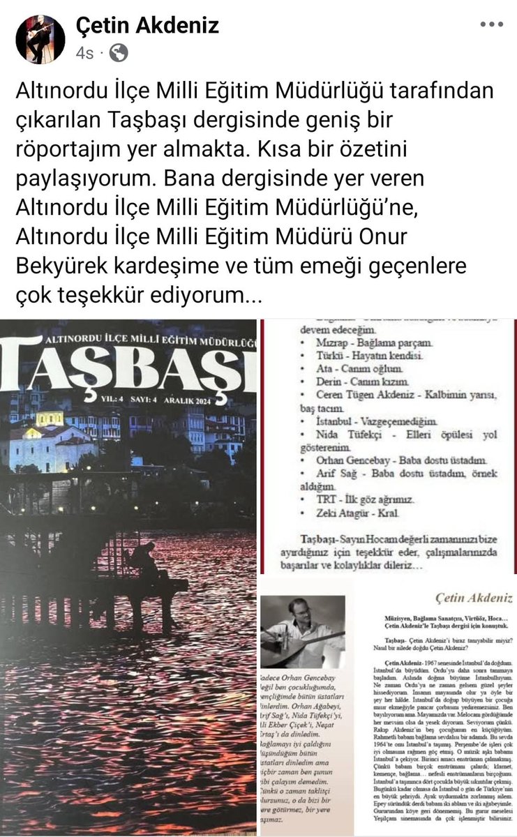 Taşbaşı Dergisi (@tasbasidergi) on Twitter photo Sazın ustası hemşehrimiz Çetin Akdeniz Bey'e teşekkürle.
<a href="/altinordu_mem/">Altınordu İlçe Milli Eğitim Müdürlüğü</a>
<a href="/bekyurek/">ONUR BEKYÜREK</a>
<a href="/orduiktm/">Ordu İl Kültür ve Turizm Müdürlüğü</a>
#ÇetinAkdeniz
#Türkü
#Bağlama
#NidayiTüfekçi
#Sentürkülerinisöyle Sazın ustası hemşehrimiz Çetin Akdeniz Bey'e teşekkürle.
<a href="/altinordu_mem/">Altınordu İlçe Milli Eğitim Müdürlüğü</a>
<a href="/bekyurek/">ONUR BEKYÜREK</a>
<a href="/orduiktm/">Ordu İl Kültür ve Turizm Müdürlüğü</a>
#ÇetinAkdeniz
#Türkü
#Bağlama
#NidayiTüfekçi
#Sentürkülerinisöyle