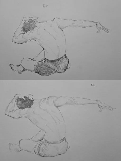 not my usual content at all- but i just wanted to share my improvement in timed figure drawing after a couple weeks worth of studying (but having drawn these two months ago...!)

i'm genuinely amazed by the power of tips and tricks you can learn from drawing books! 🥹🎉 