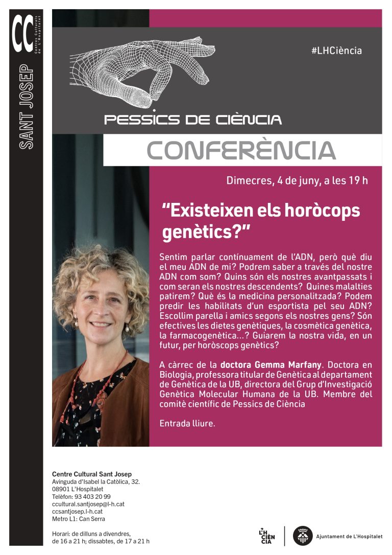 Buscaciència Express (@buscaciencia) on Twitter photo DEMÀ‼️
🧬Conferència “Existeixen els horòscops genètics?” Podrem saber a través del nostre ADN com som? Escollim parella i amics segons els nostres gens? Guiarem la nostra vida, en un futur, per horòscops genètics?
🗓4/6
🕑19h
📍CC Sant Josep
<a href="/Pessics/">Pessics de Ciència</a>
ℹbuscaciencia.cat/esdeveniments/… DEMÀ‼️
🧬Conferència “Existeixen els horòscops genètics?” Podrem saber a través del nostre ADN com som? Escollim parella i amics segons els nostres gens? Guiarem la nostra vida, en un futur, per horòscops genètics?
🗓4/6
🕑19h
📍CC Sant Josep
<a href="/Pessics/">Pessics de Ciència</a>
ℹbuscaciencia.cat/esdeveniments/…